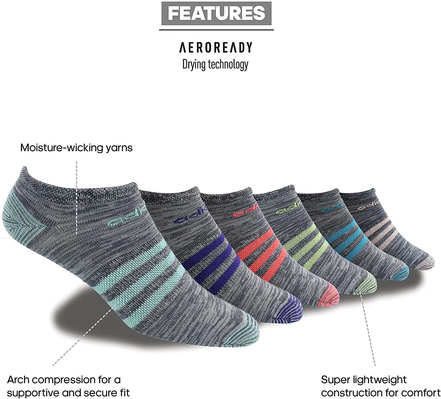 adidas womens Superlite No Show Socks (6-pair)