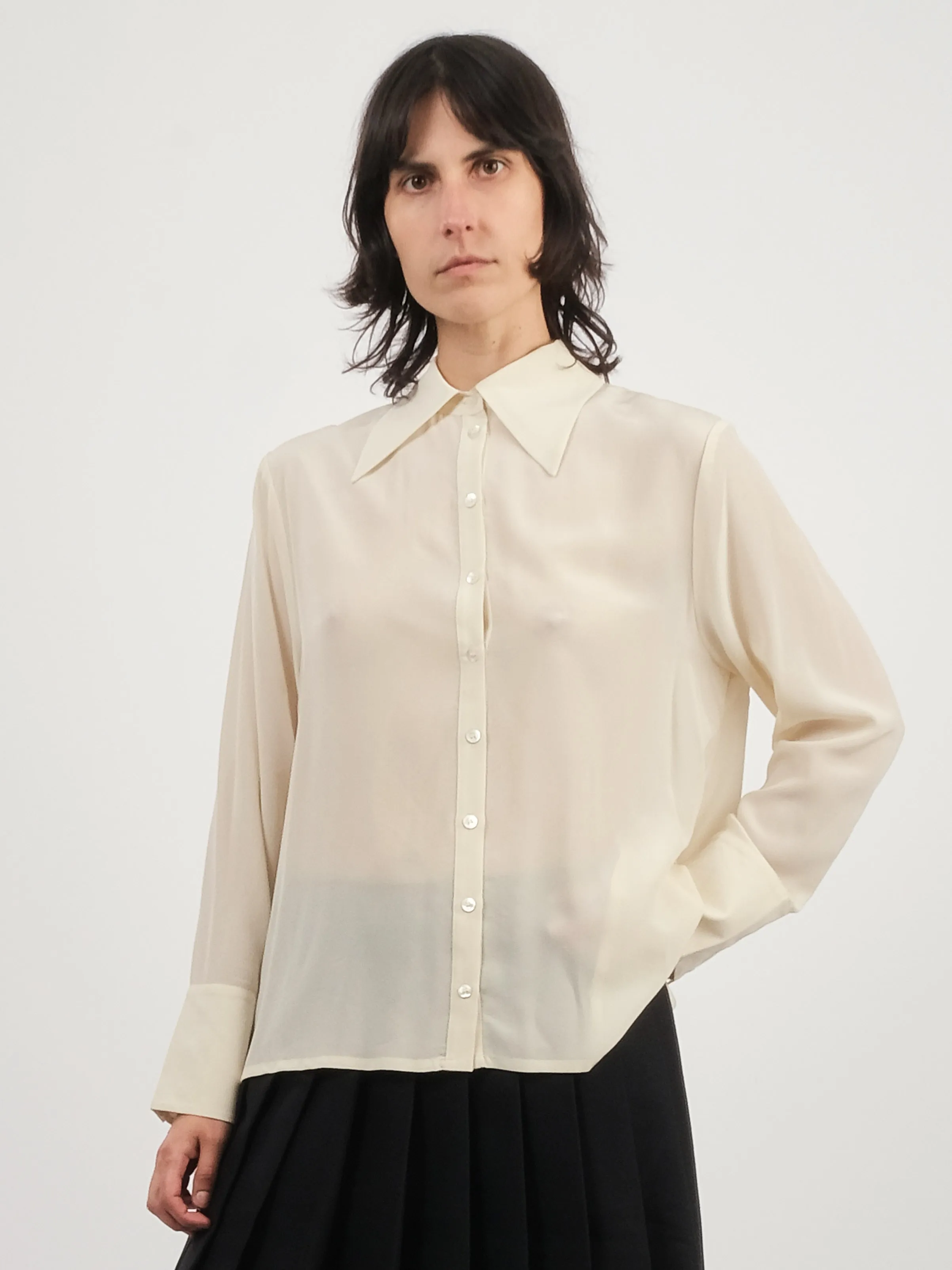 Cream Kerith Solid Button Down Top