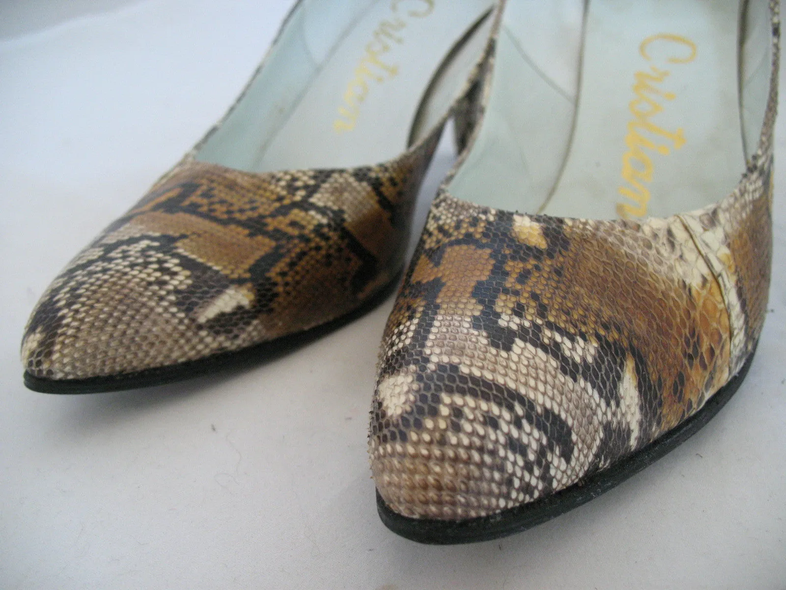 CRISTIAN SNAKE SKIN SNAKESKIN Animal Pattern Leather Womens SHOES Classics High Heels size 5