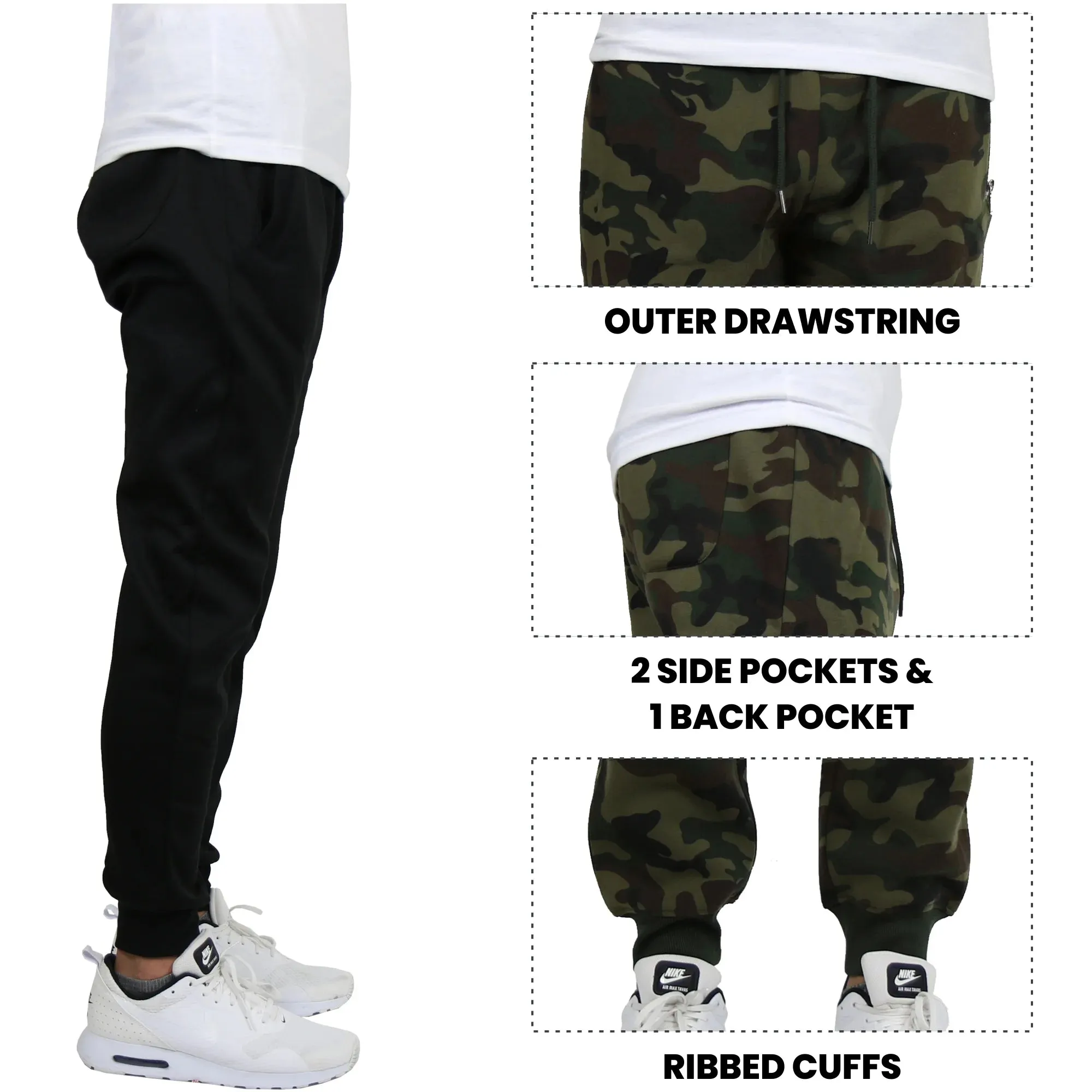 Galaxy by Harvic 3-Pack Mens Slim Fit Fleece Jogger Sweatpants (S-2XL)