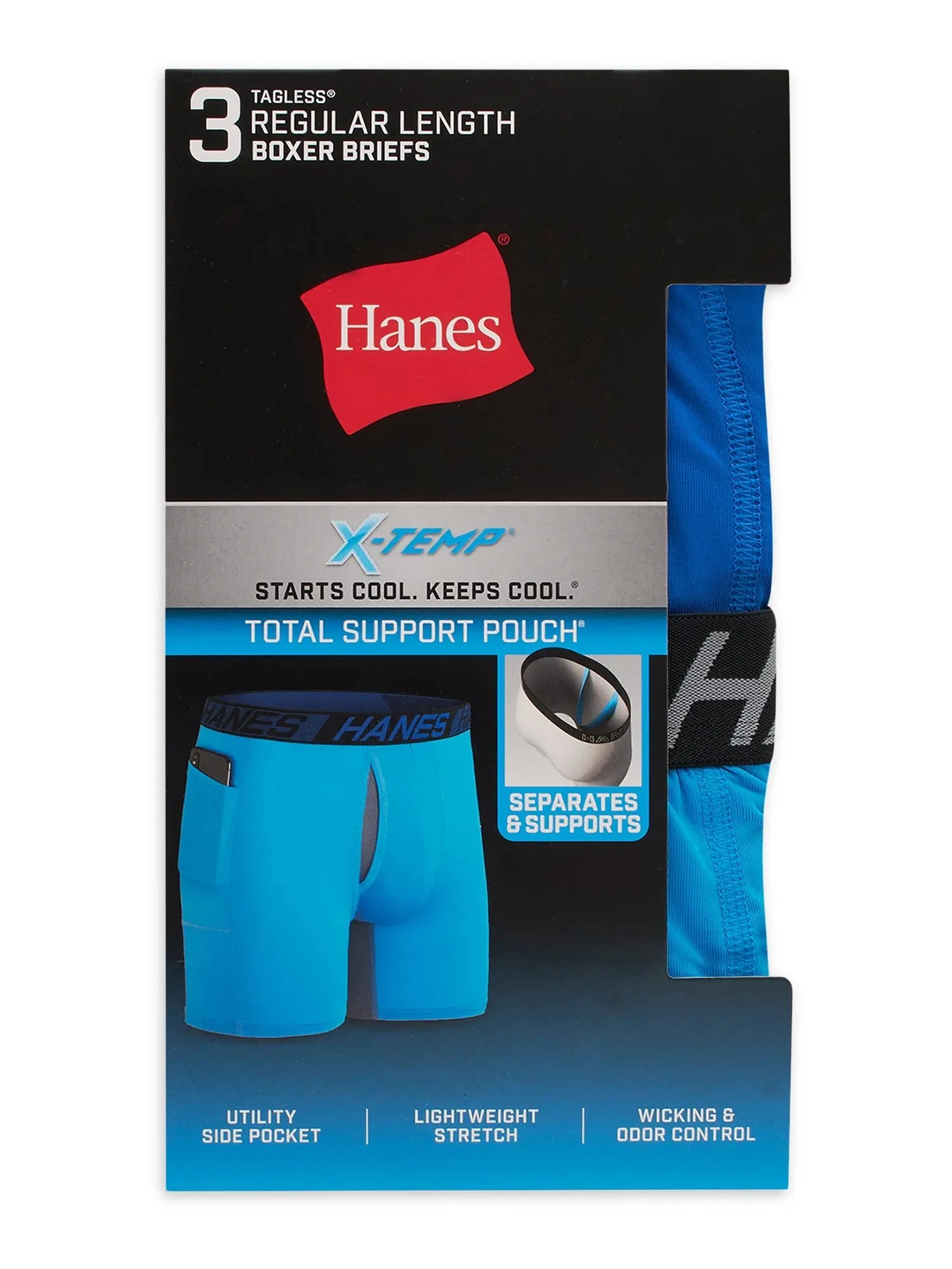 Hanes Men's X-Temp Total Support Pouch Boxer Briefs with Utility Pocket, Moisture-Wicking Underwear Boxer Briefs, Tagless Boxer Briefs, 3-Pack