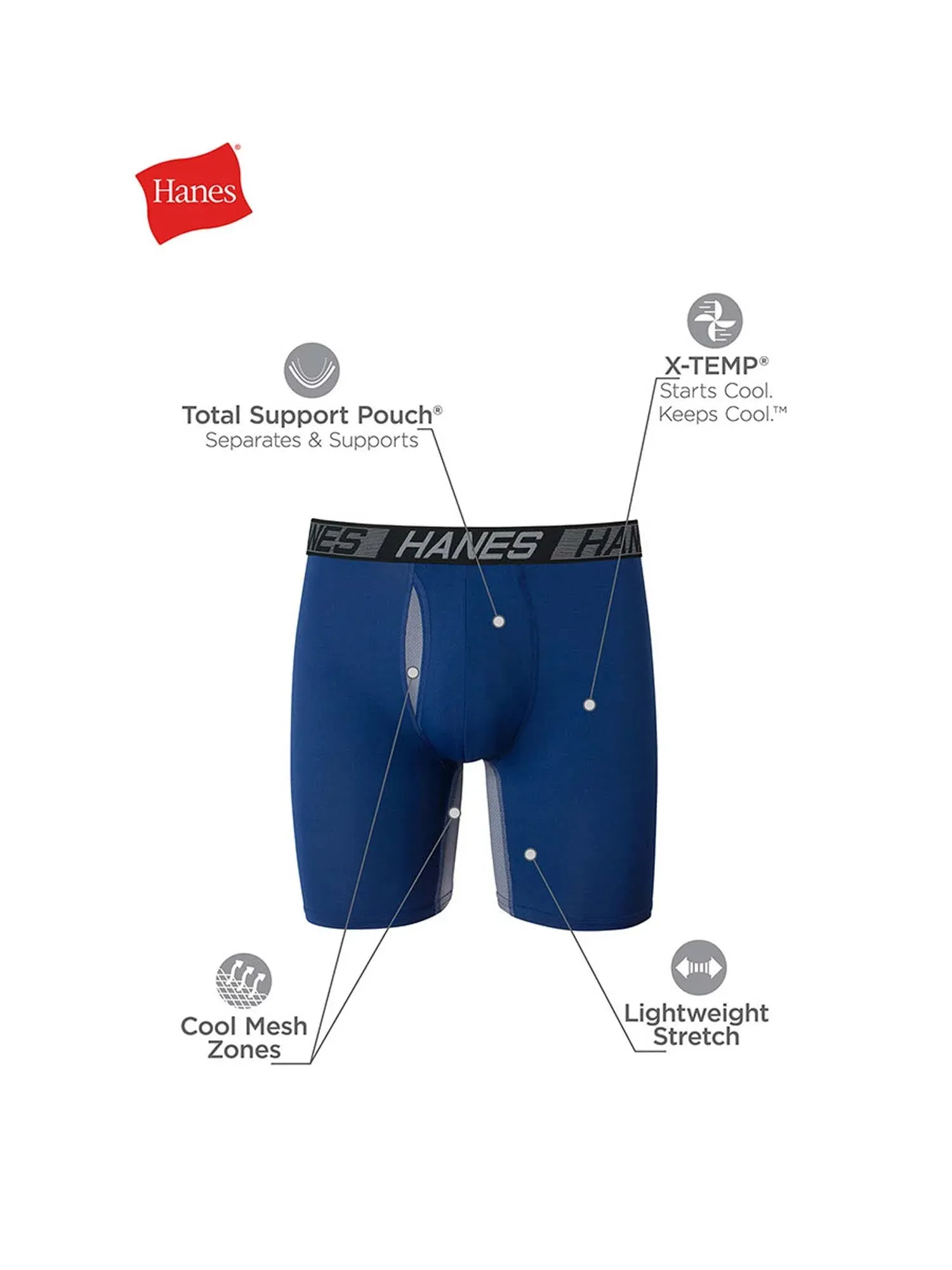 Hanes X-Temp Total Support Pouch Men's Long Leg Boxer Briefs, Anti-Chafing Underwear, 3-Pack