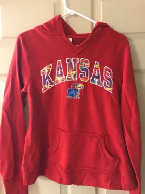 <€€* Womens Small KANSAS University JAYHAWKS Sweatshirt Red Knights Apparel