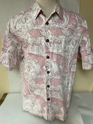 <€€*v Mens KAHALA Hawaiian Islands Cotton Caribbean Camp XLarge Sail Boat Palm Pink Pocket
