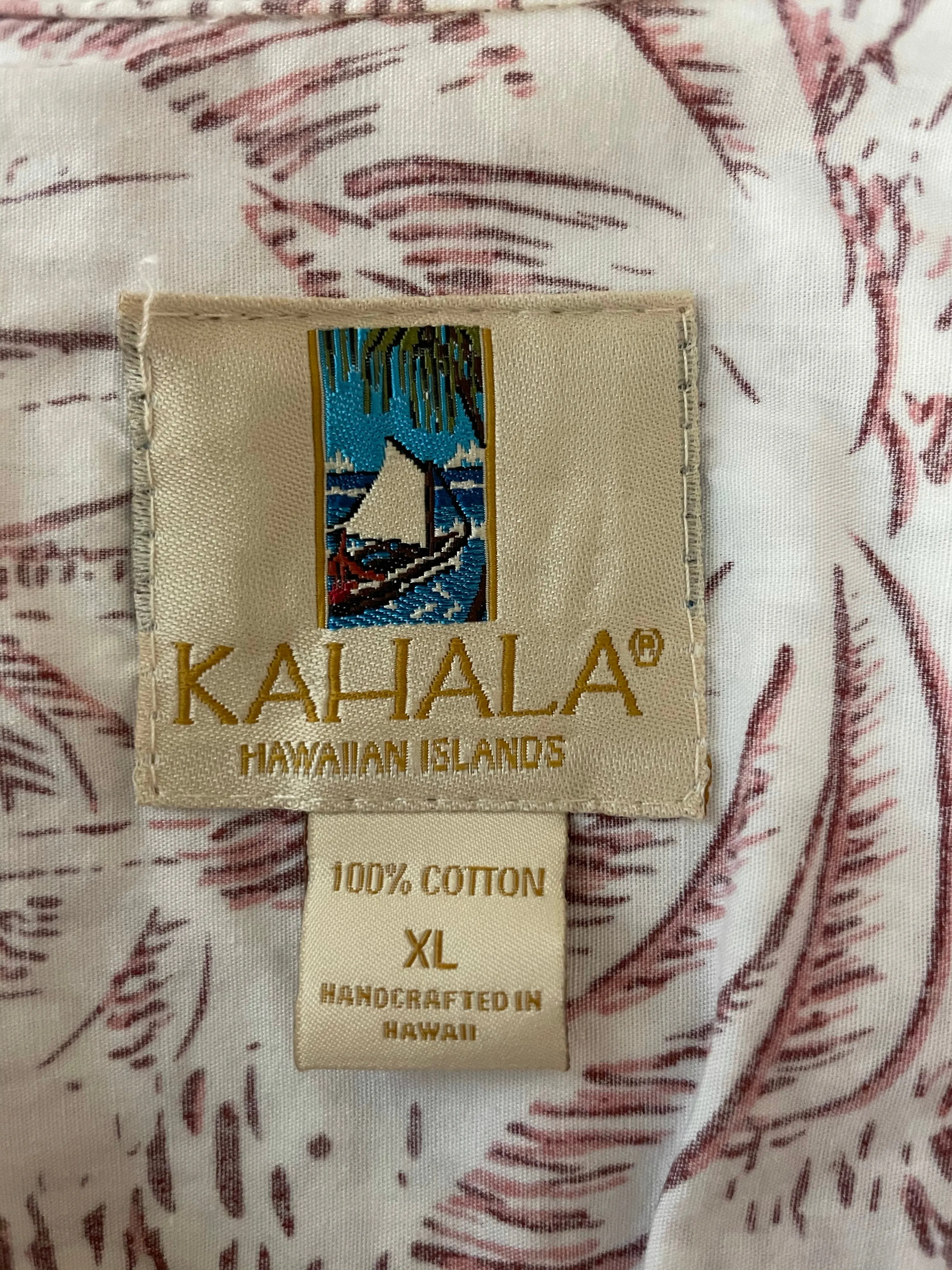 <€€*v Mens KAHALA Hawaiian Islands Cotton Caribbean Camp XLarge Sail Boat Palm Pink Pocket