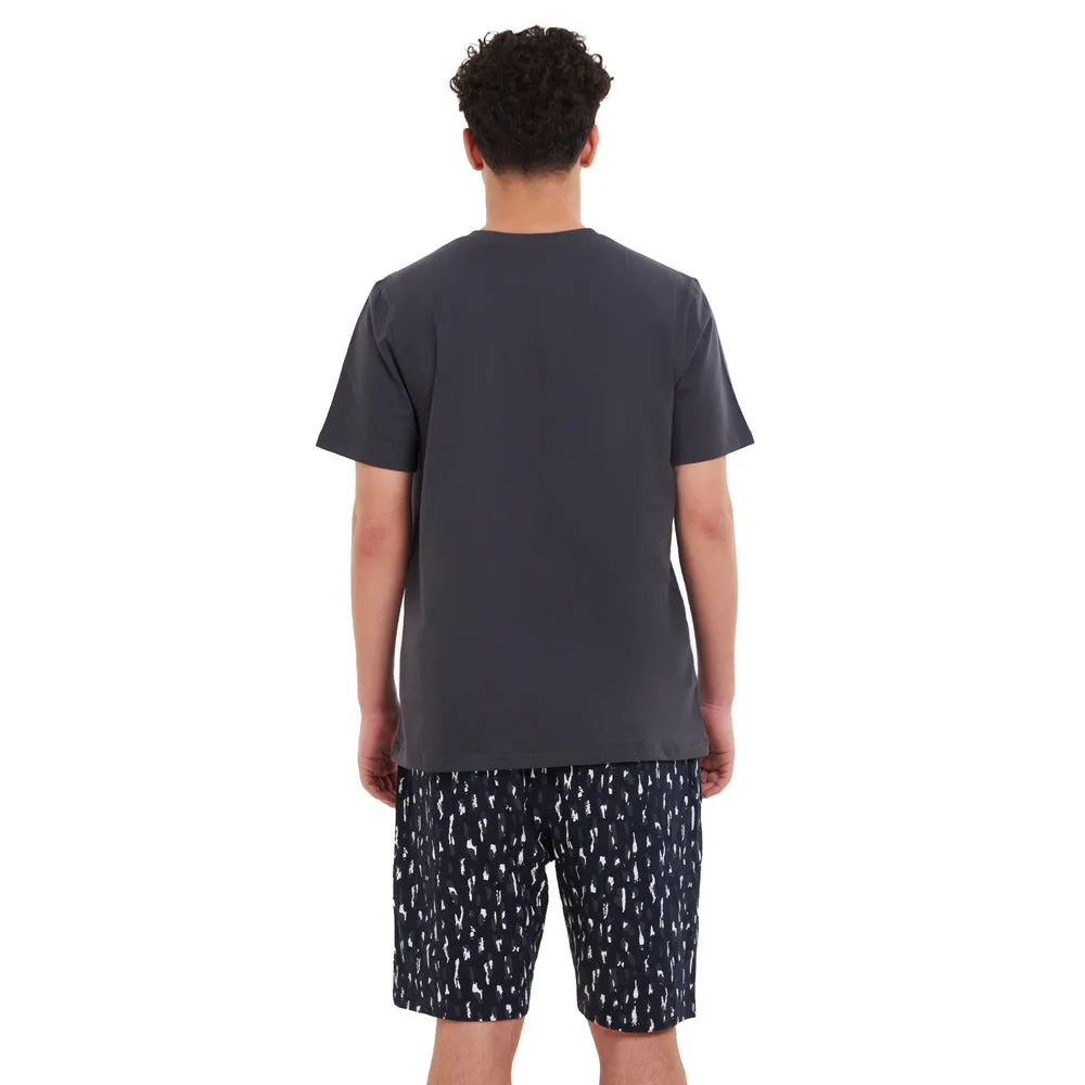 Men summer pajama set Dark Grey T-shirt   Dark Blue Camouflage short