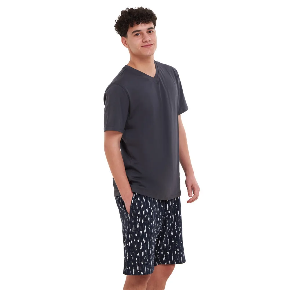 Men summer pajama set Dark Grey T-shirt   Dark Blue Camouflage short