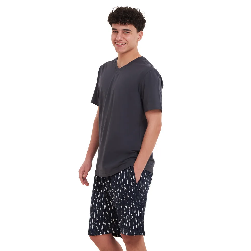 Men summer pajama set Dark Grey T-shirt   Dark Blue Camouflage short