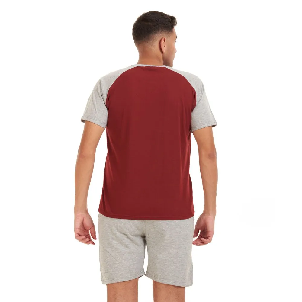 Men summer pajama set Dark red T-shirt   Grey short