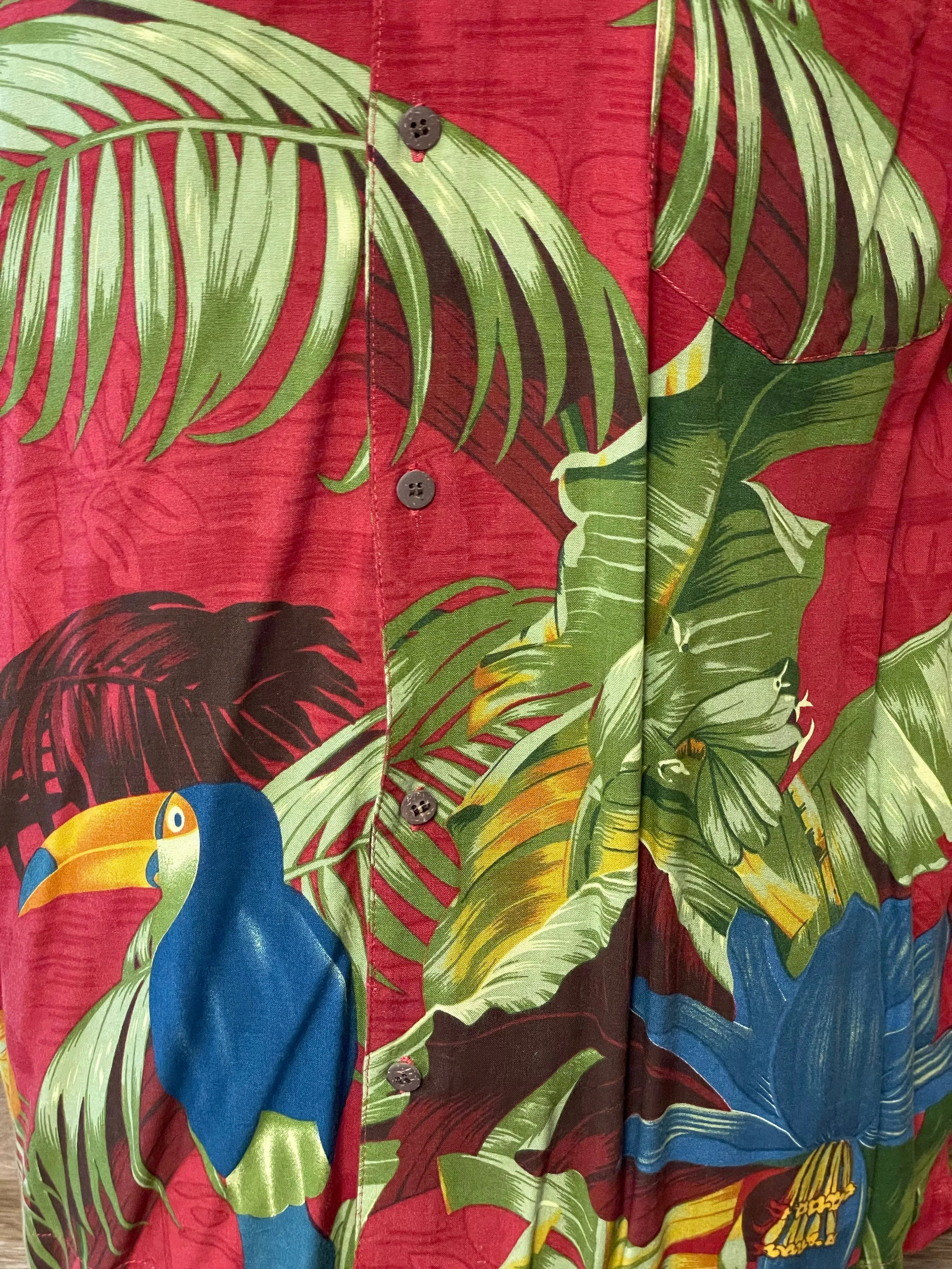 Mens PCI RELAX WEAR Rayon Caribbean Island Camp Medium Palm Tree Parrot Pocket