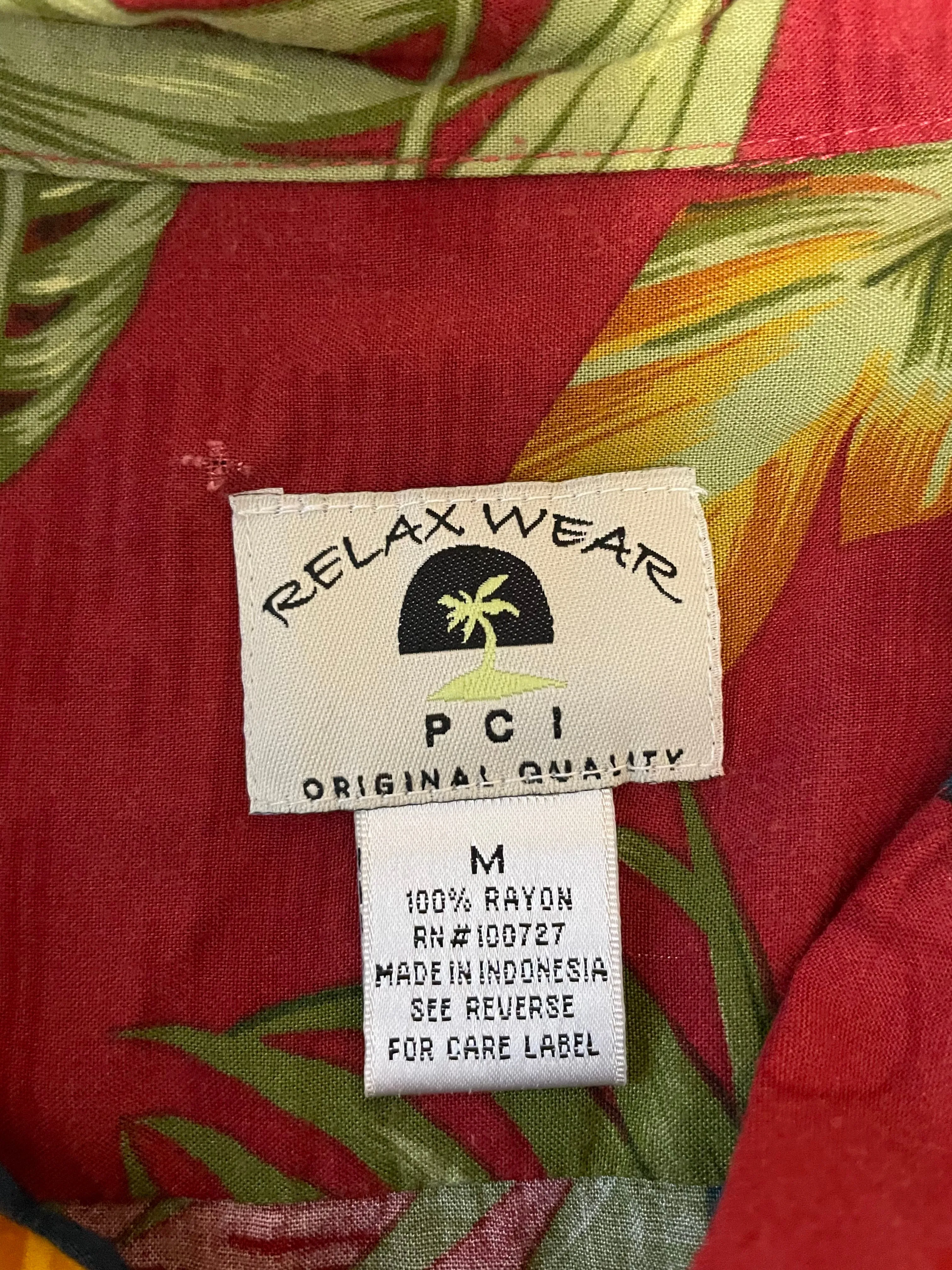 Mens PCI RELAX WEAR Rayon Caribbean Island Camp Medium Palm Tree Parrot Pocket