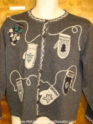 Mitten Party Horrible Ugly Christmas Sweater Cardigan