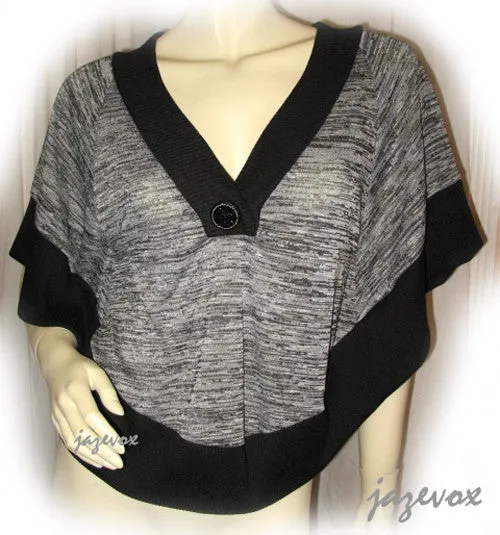 NEW Womens BLACK and GRAY Grey 3/4 Sleeve BAT WINGS TOP Blouse Clothing
