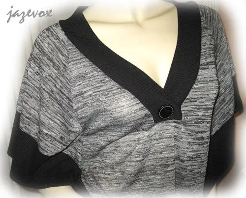 NEW Womens BLACK and GRAY Grey 3/4 Sleeve BAT WINGS TOP Blouse Clothing