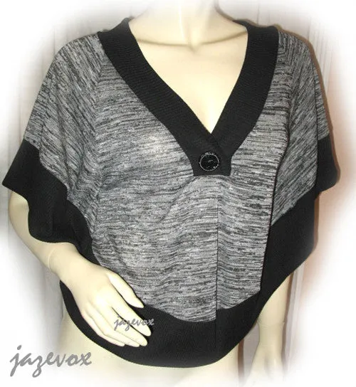 NEW Womens BLACK and GRAY Grey 3/4 Sleeve BAT WINGS TOP Blouse Clothing