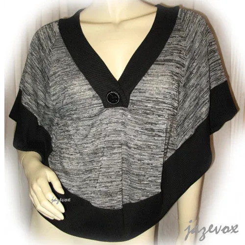 NEW Womens BLACK and GRAY Grey 3/4 Sleeve BAT WINGS TOP Blouse Clothing