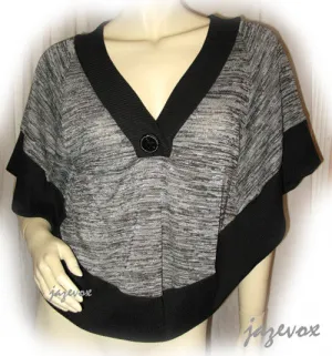 NEW Womens BLACK and GRAY Grey 3/4 Sleeve BAT WINGS TOP Blouse Clothing