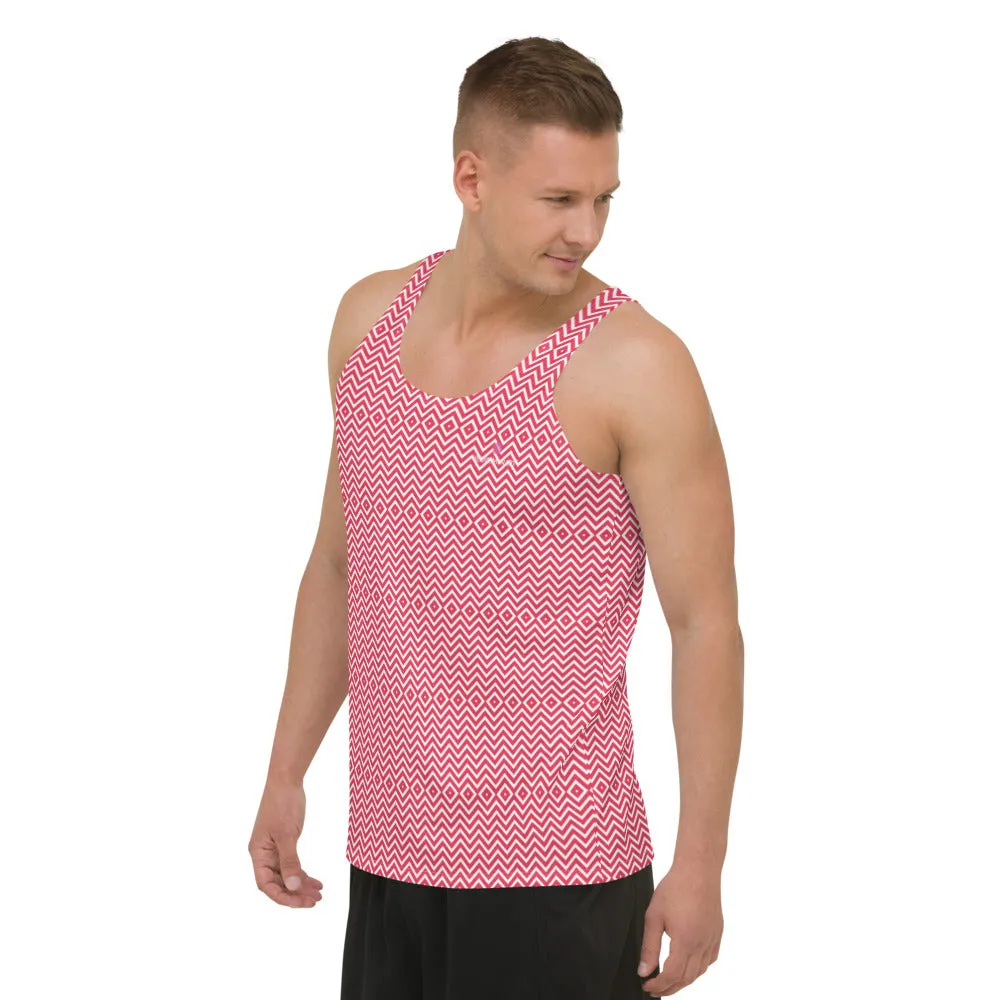 Red Chevron Unisex Tank Top, Retro Style Chevron Pattern Men's Tank Top- Made in USA/EU/MX