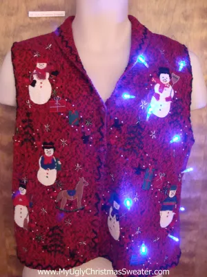 Snowman Party Light Up Ugly Xmas Sweater Vest