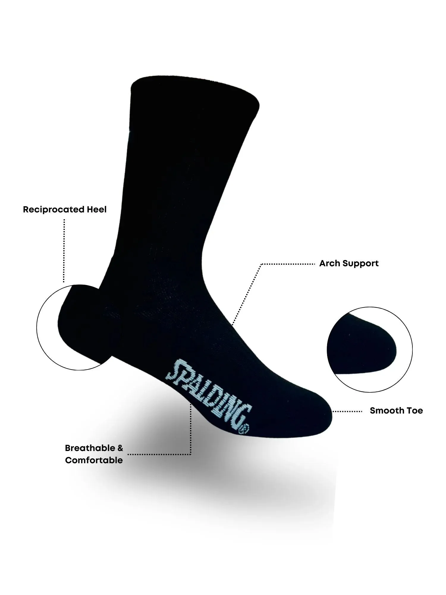 Spalding Men's Black Work Crew Socks, 10-Pack, Sizes 6.5-12