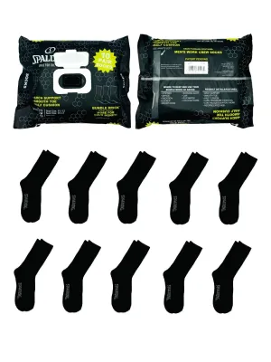 Spalding Men's Black Work Crew Socks, 10-Pack, Sizes 6.5-12