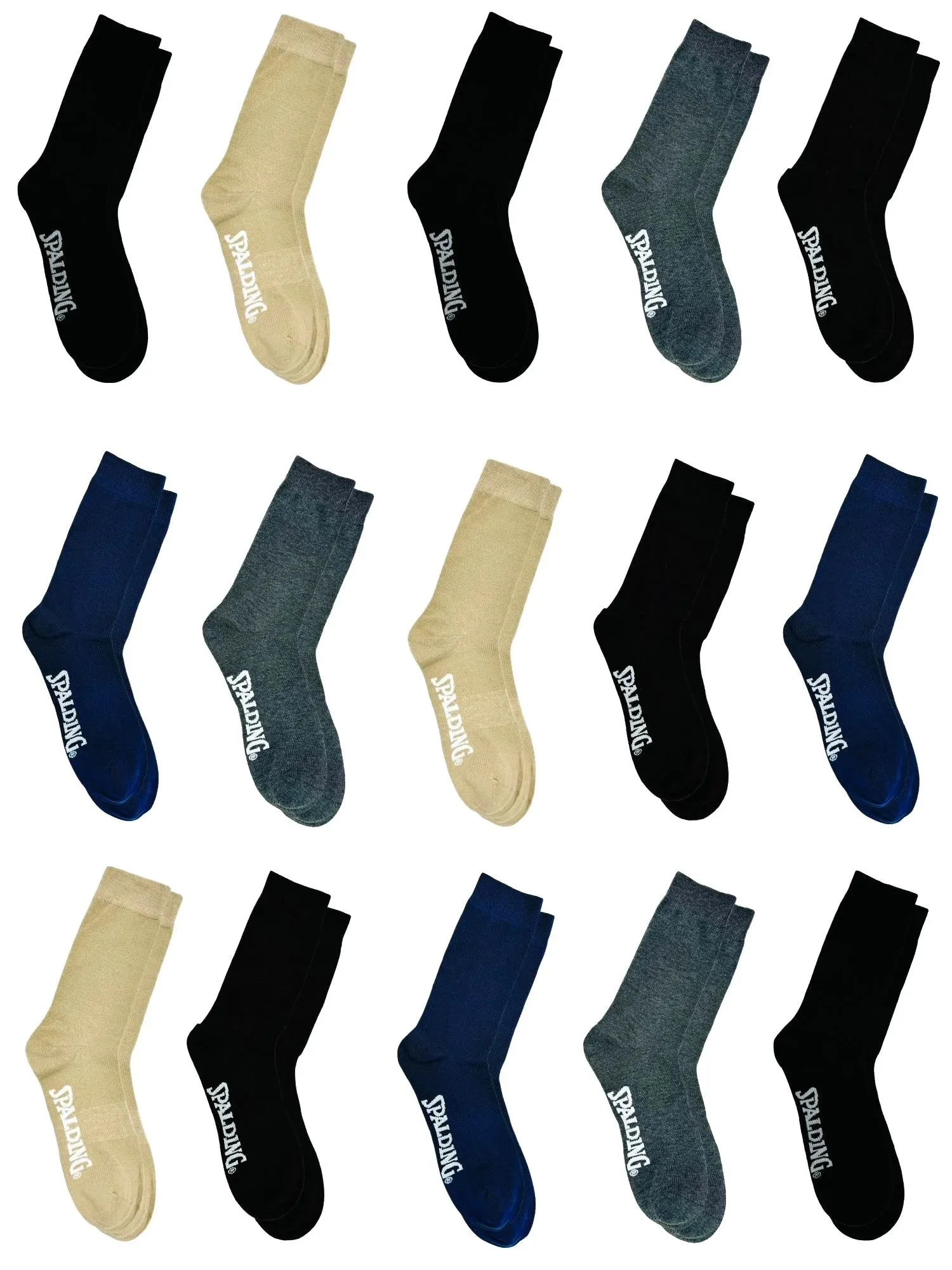 Spalding Men's Neutral Casual Crew Socks, 15-Pack, Sizes 6.5-12