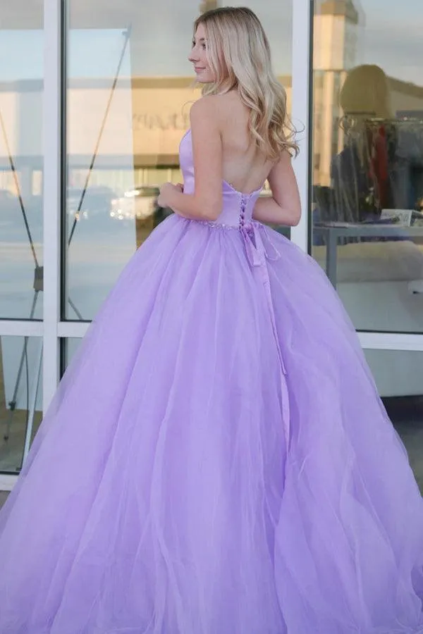 Sweetheart Ball Gown Prom Dresses Lilac Tulle Formal Dress  PSK353