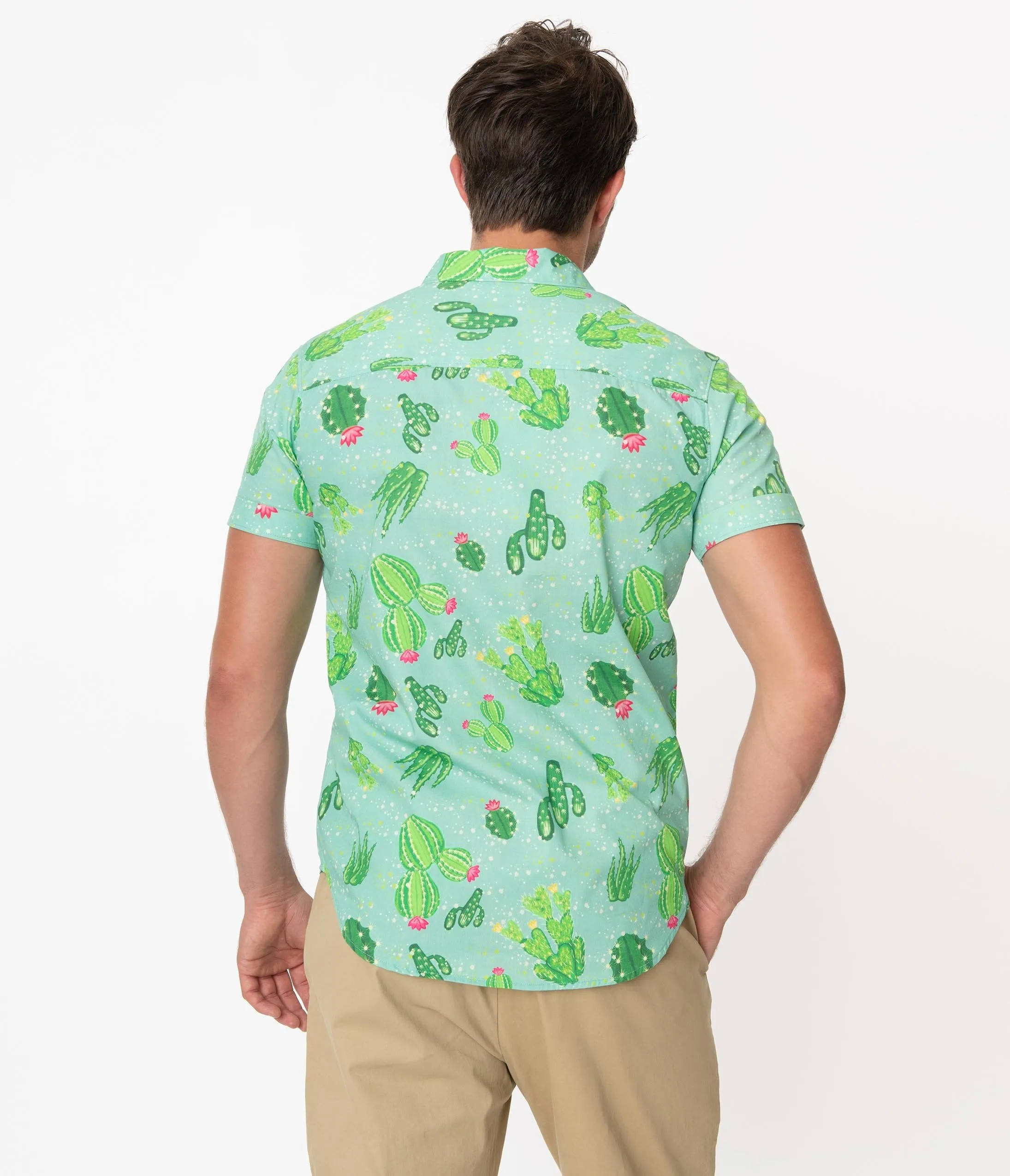 Unique Vintage Mint Cactus Print Mens Shirt