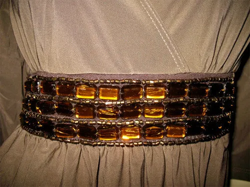 USA MADE NEW Womens BROWN 3/4 Bell Sleeve Gold Beads Empire Waist V-Neck TOP Fall Clothes Clothing