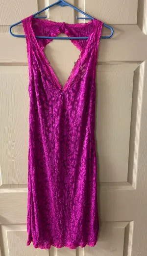 Womens Juniors Large Fuschia Lace Halter Dress