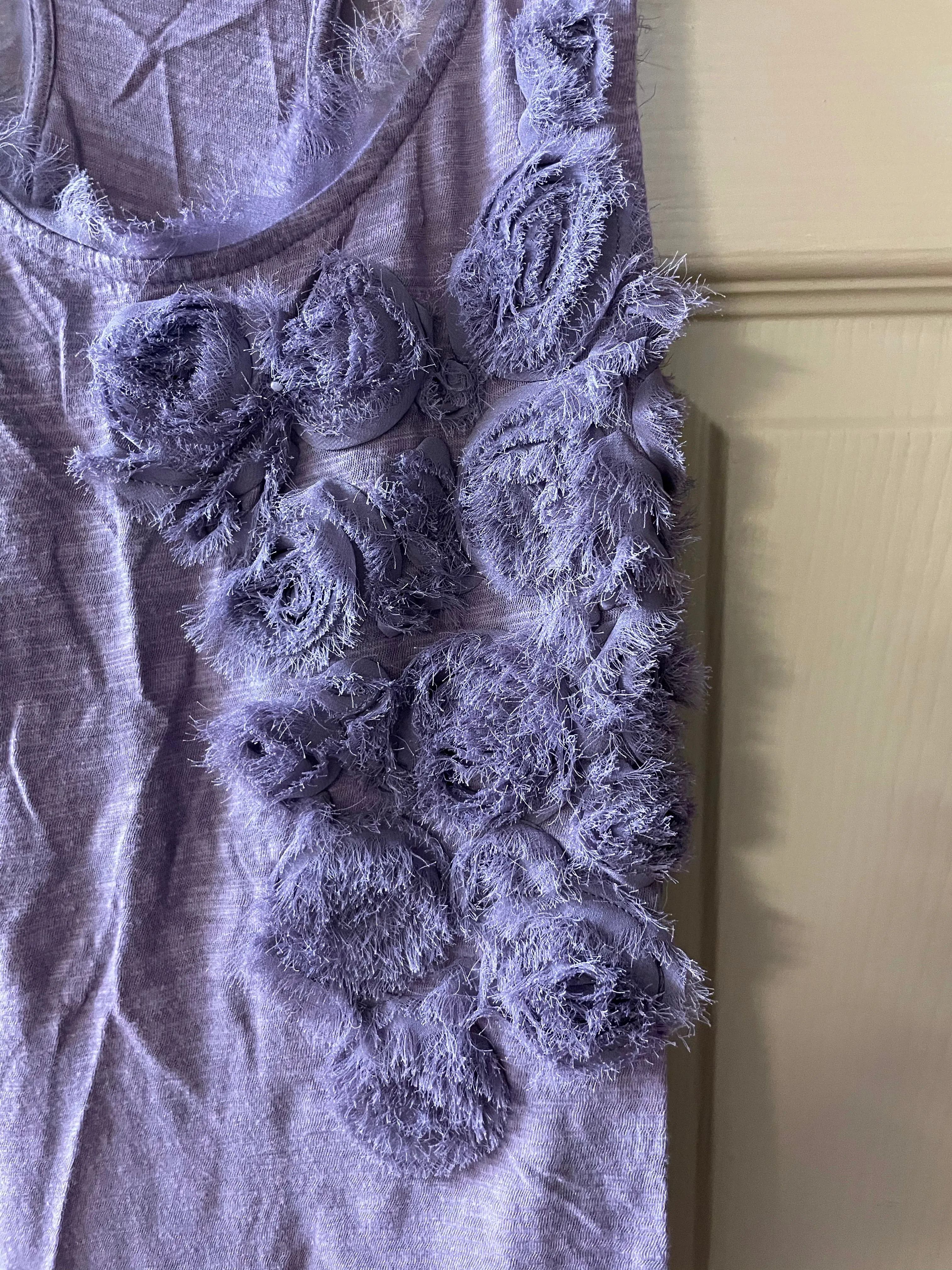 Womens Juniors LAUREN CONRAD XSmall Purple  Sleeveless Tank Top Fuzzy Flowers